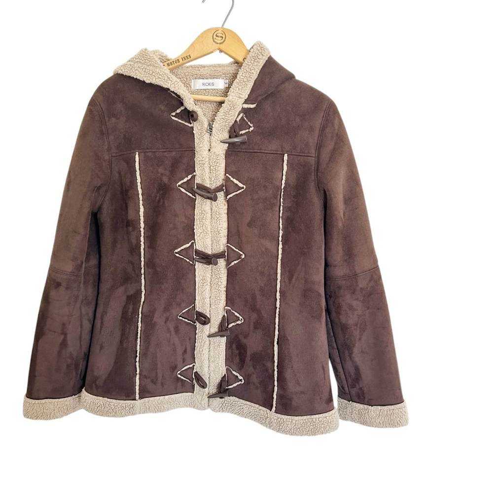 Vintage Women's Ricki's Brown Faux Suede Sherpa Lined Toggle Jacket Size M
